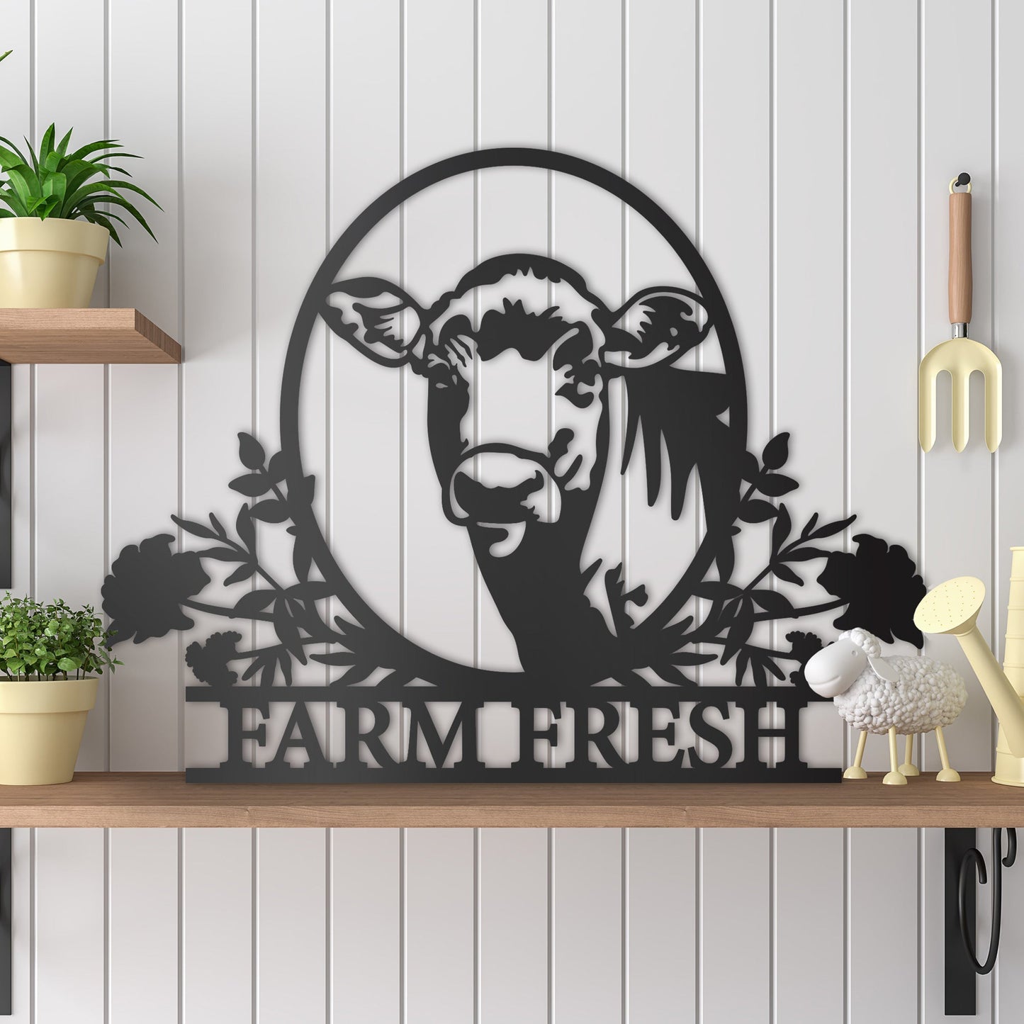 Farm Fresh Floral Cow Sign