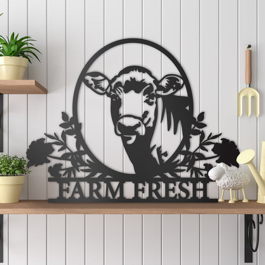 Farm Fresh Floral Cow Sign