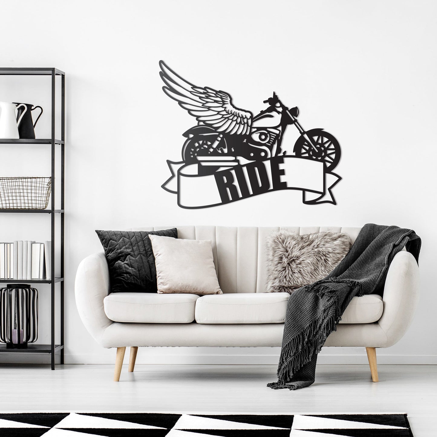 "Ride" Motorcycle with Wings Wall Art